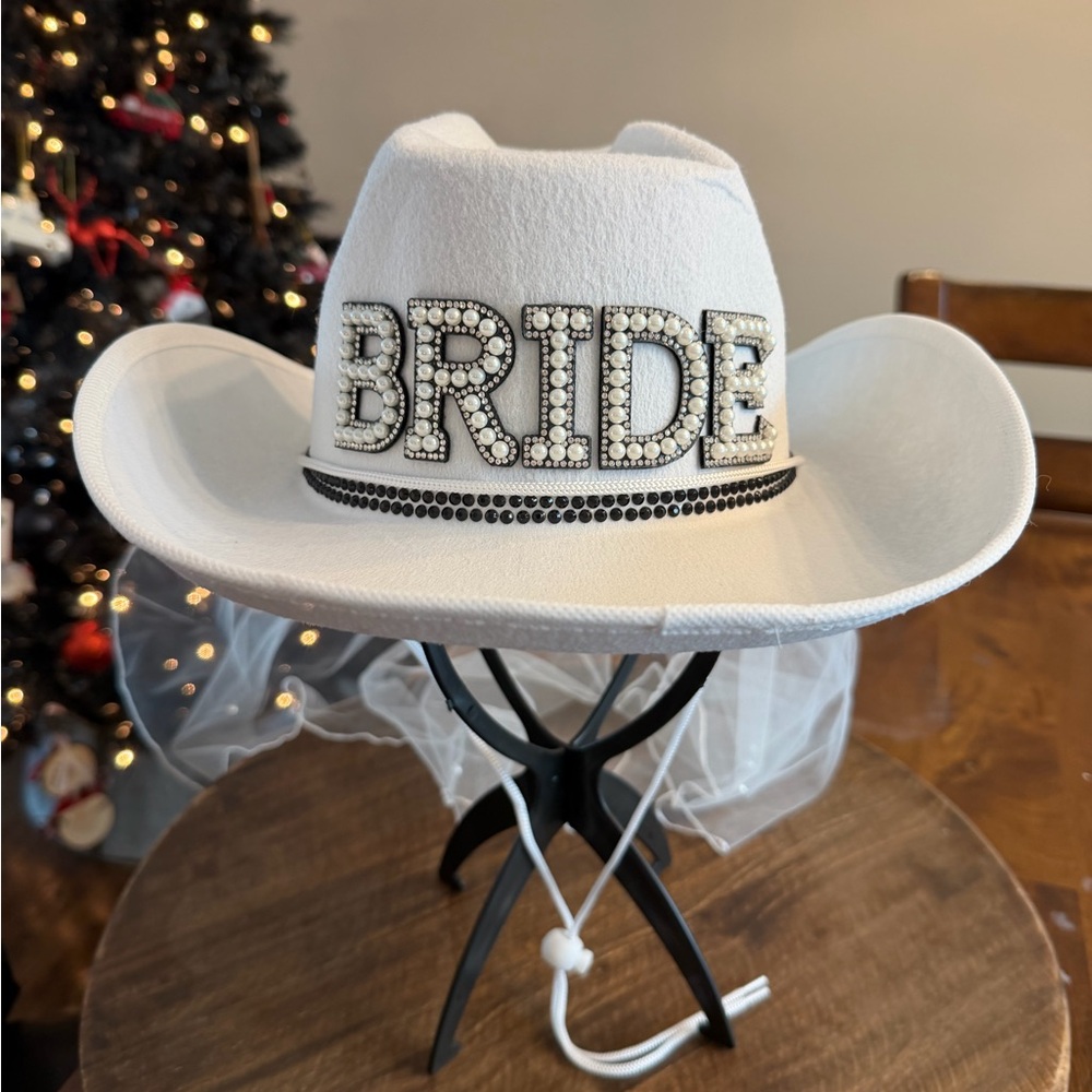 White Bride Cowboy Hat with Rhinestones